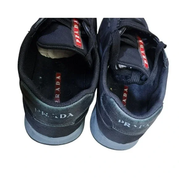 Prada Sneakers Match Race Shoes Men's US 8 UK 7 Black Leather 4E3341 - Picture 4 of 9